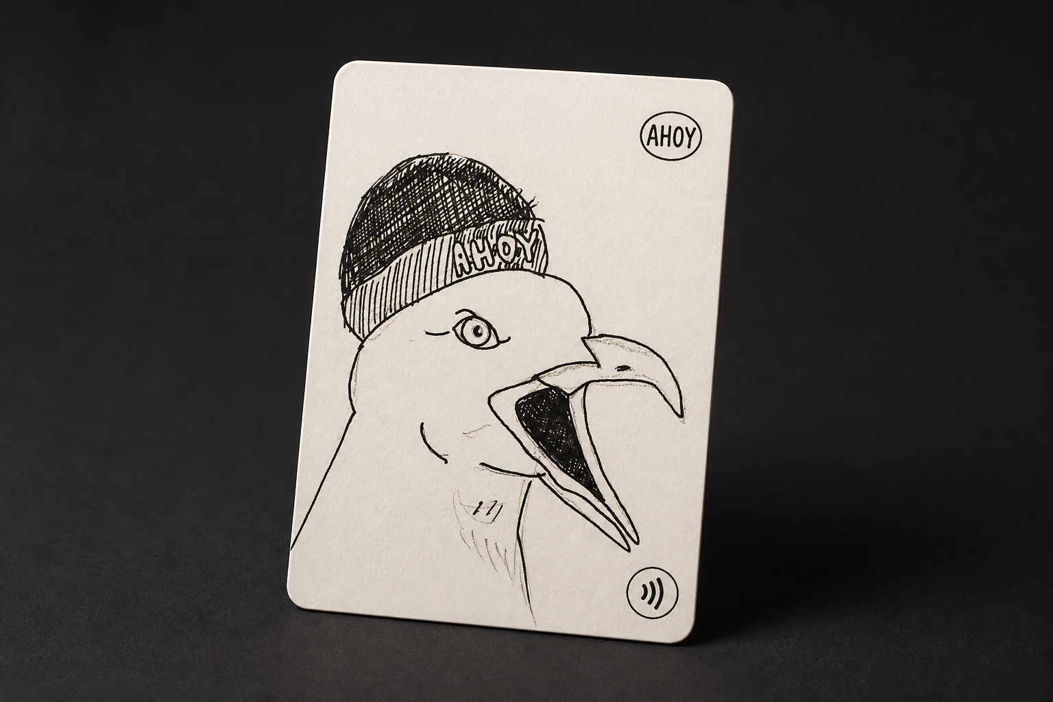 Concept mockup of an AHOY seagull art card